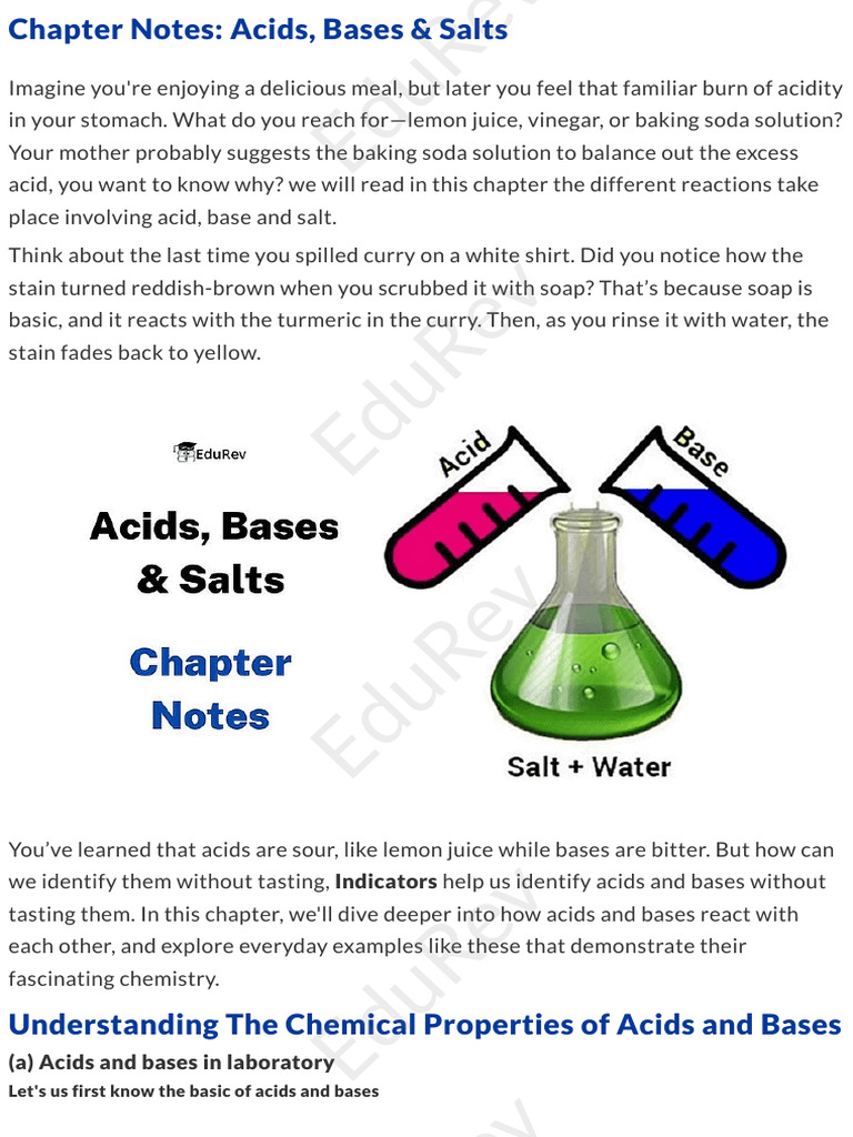 EduRev - Chapter Notes - Acids, Bases & Salts | PDF