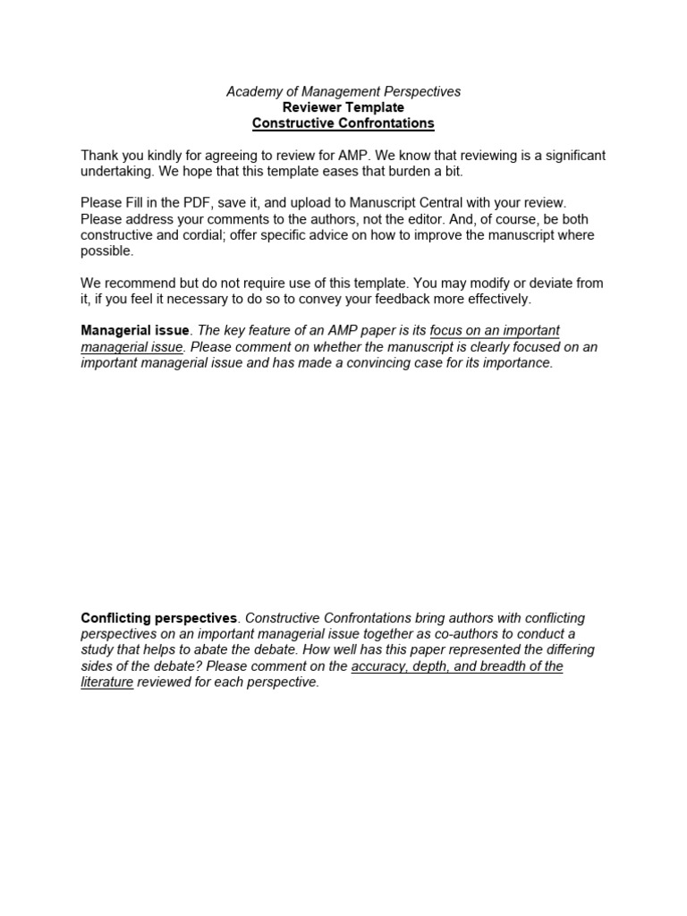 AMP Reviewer Template For Constructive Confrontations 1 | PDF