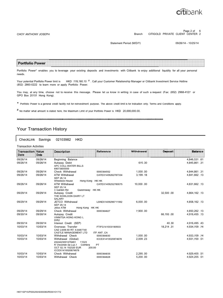 Estatement Citibank Hongkong | PDF | Citibank | Bonds (Finance)