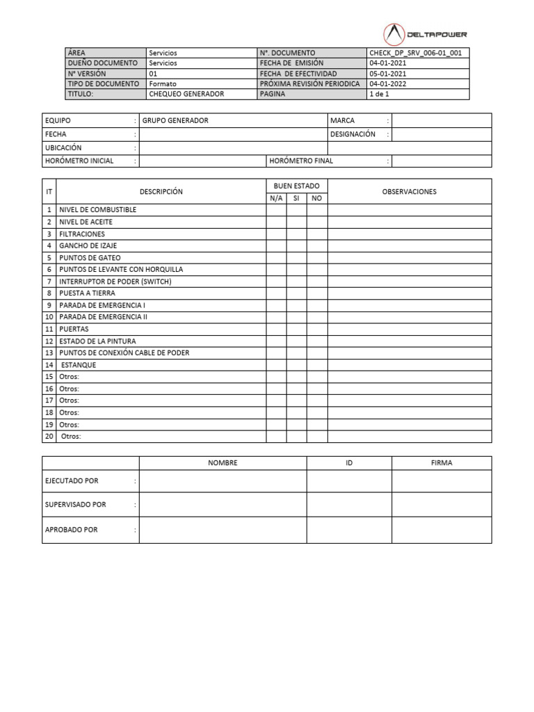 Checklist Generador | PDF
