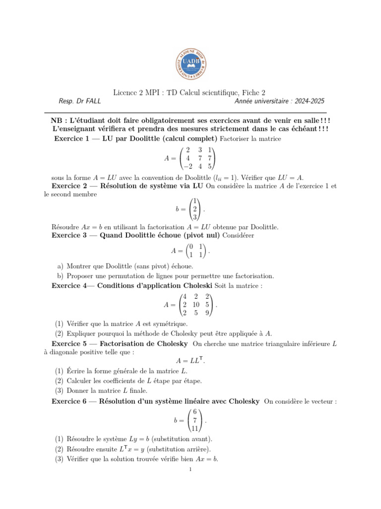 TD2 Calcul Numerique MPI 2 2024 - 2025 | PDF