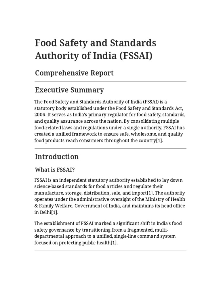 FSSAI Comprehensive Report | PDF | Food Safety | Regulatory Compliance
