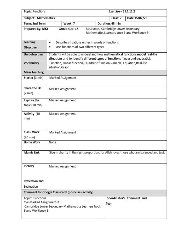 C7 MTH DLP W7 15 02 25 | PDF | Function (Mathematics) | Equations