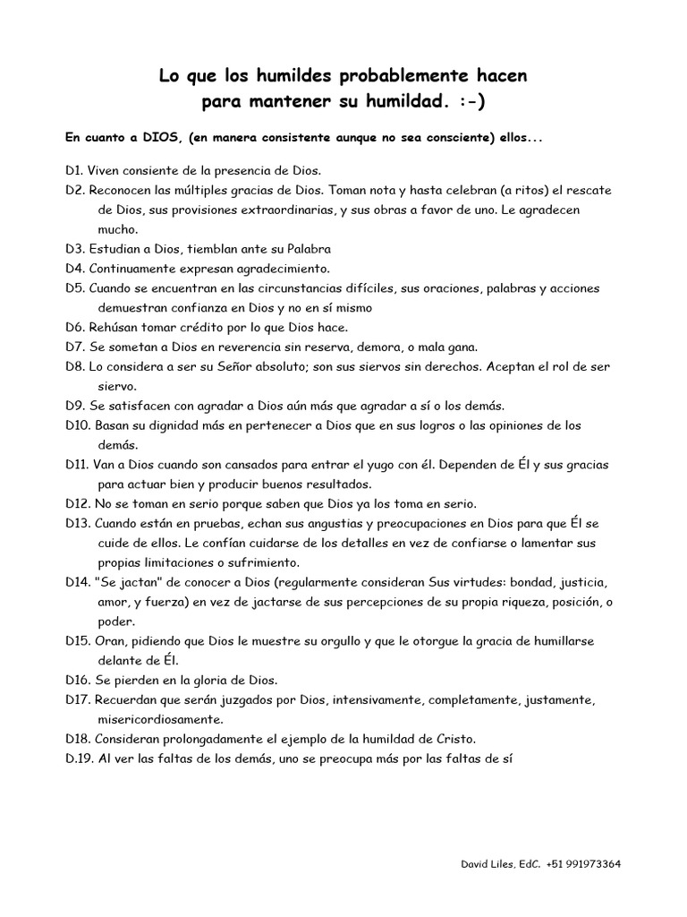 Lo Que Los Humildes Probablemente Hacen para Mantener Su Humildad | PDF ...