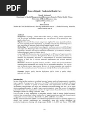 House of Quality Analysis in Health Care