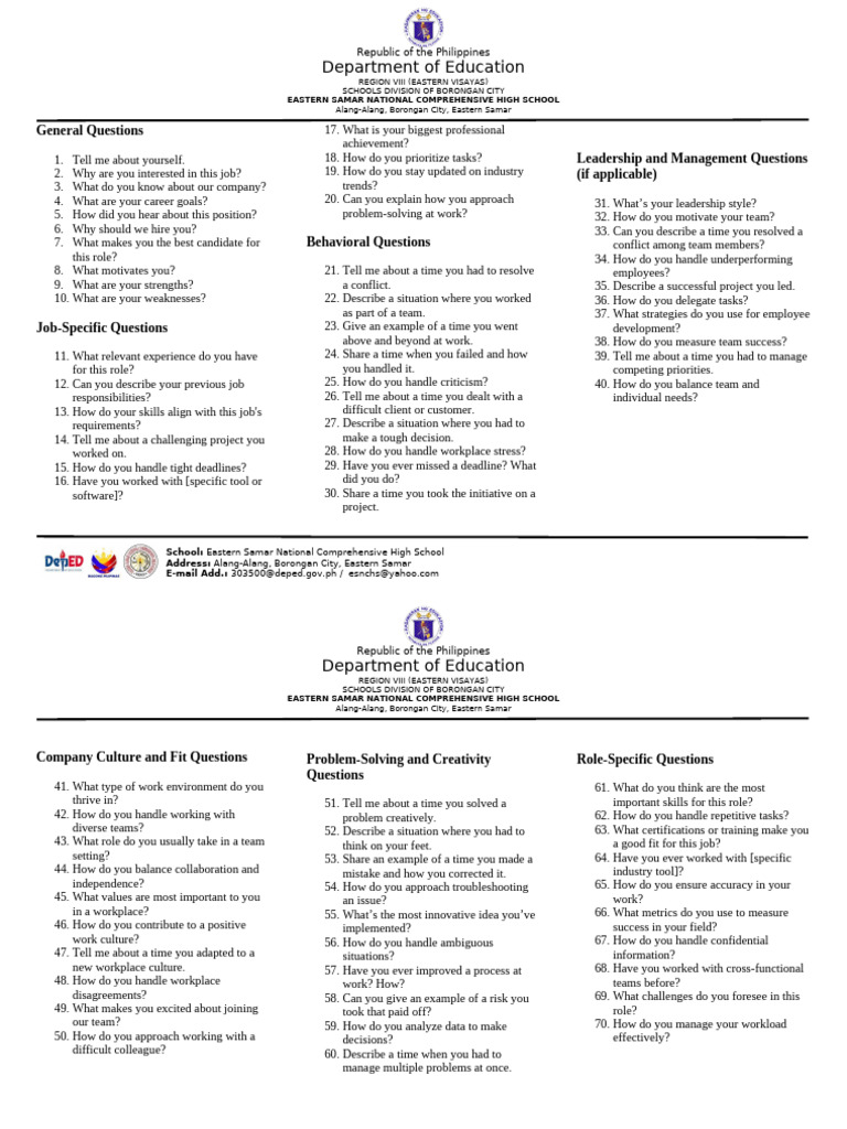 Mock Interview Questionnaire... | PDF | Business | Social Psychology