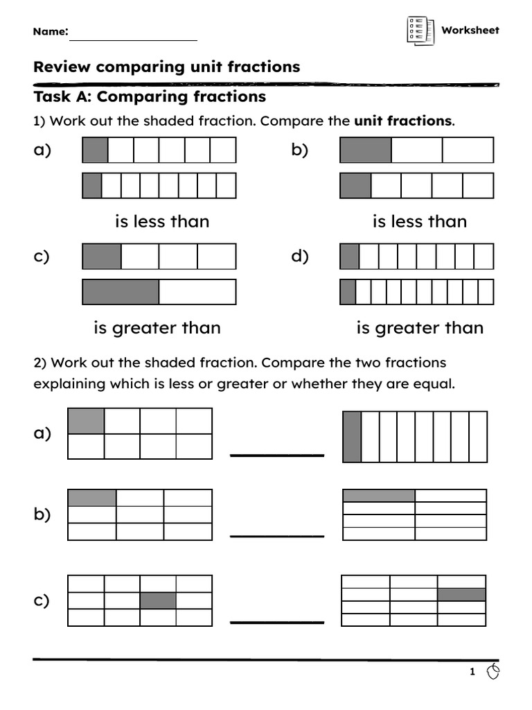 Unit Fraction - Comparison and Ordering-1 | PDF