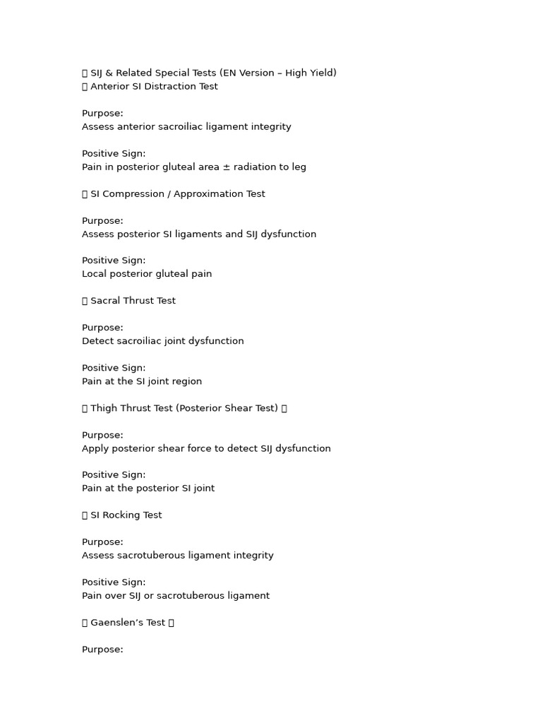 Sij Special Test by Name | PDF | Hip | Pelvis