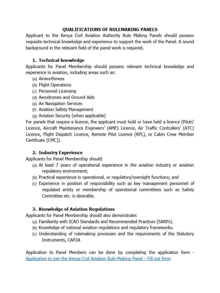 KCAA Qualifications of Rulemaking Panels | PDF