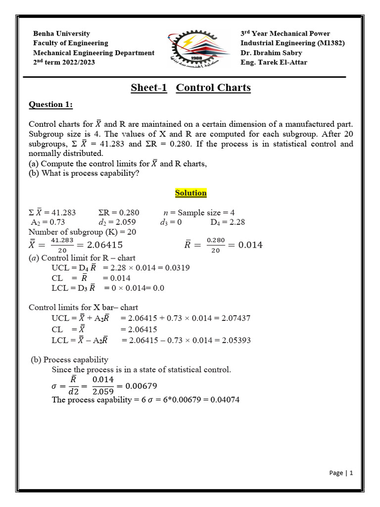 Sheet - 1,2 Control Charts | PDF
