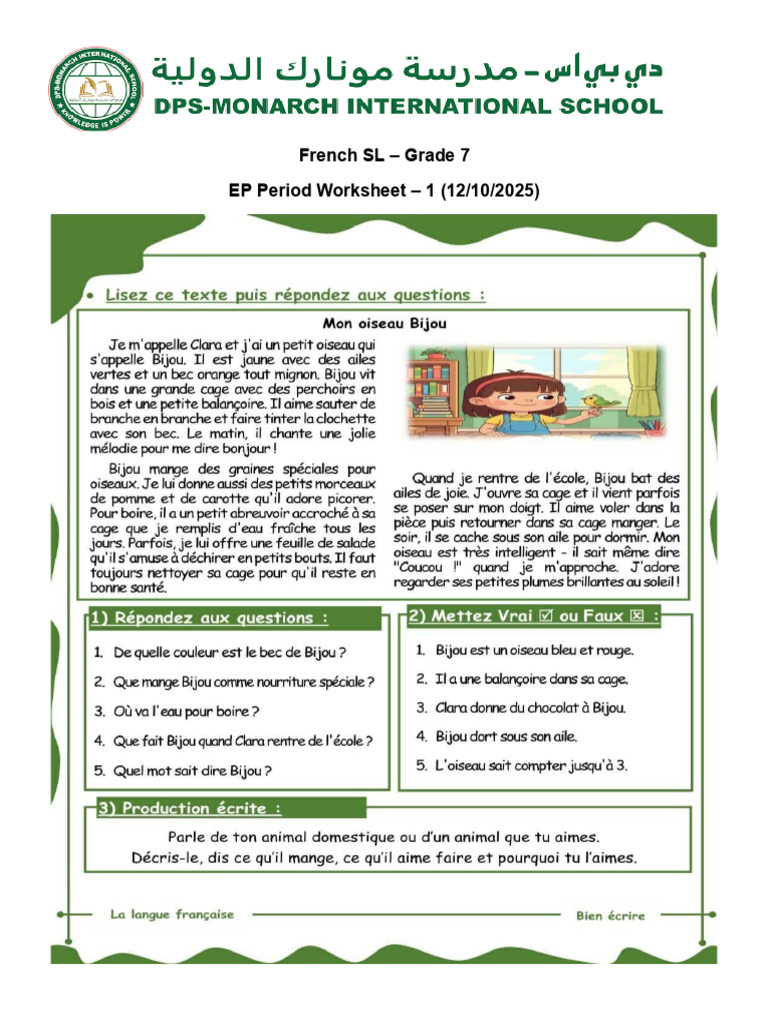 7SL French - EP Worksheet - 12.10.25 | PDF