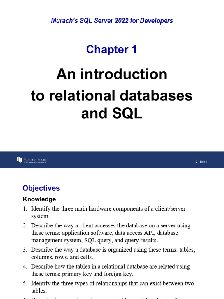 Chapter 01 Slides | PDF | Sql | Microsoft Sql Server