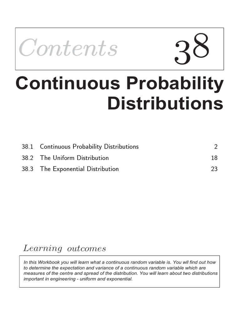 HELM Workbook 38 Continuous Probability Distributions | PDF ...