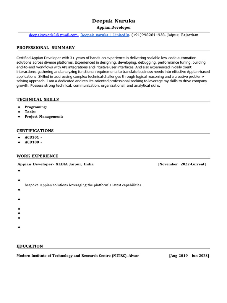 Deepak Naruka Resume | PDF | Computing | Information Technology