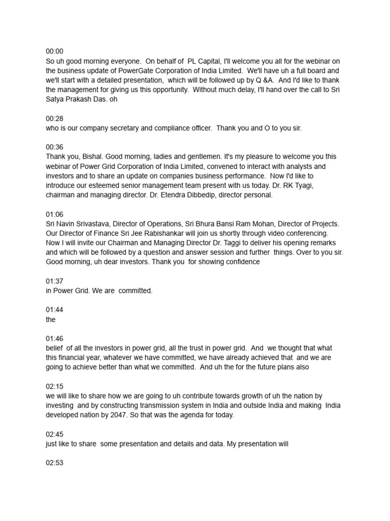 Powergrid Webinar Transcript | PDF | Electric Power Transmission ...