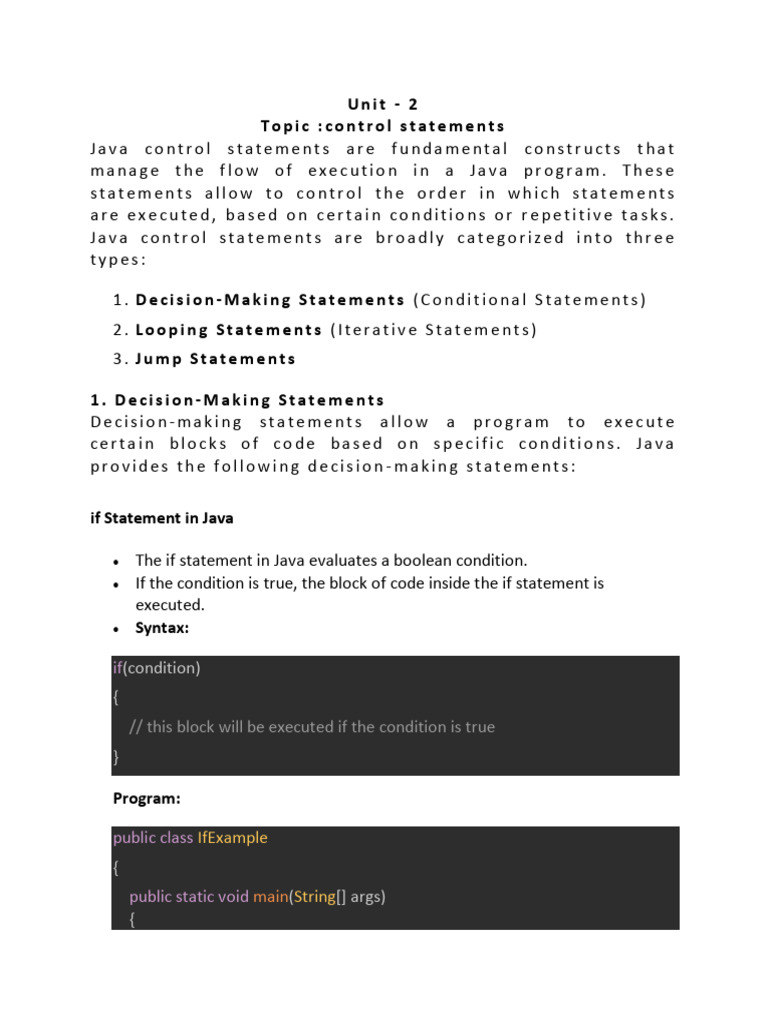 Statements in Java | PDF | Control Flow | Software Development