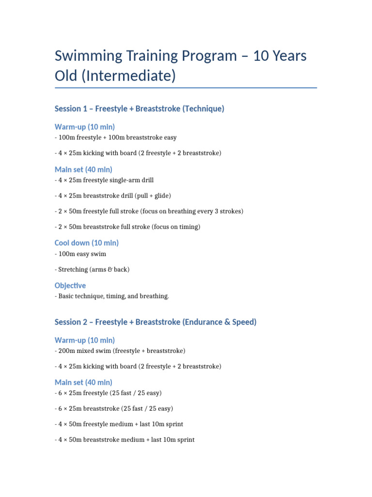Swimming Training Program | PDF