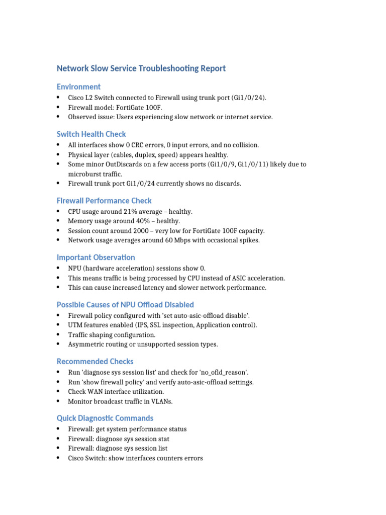 Network Slow Troubleshooting Report | PDF