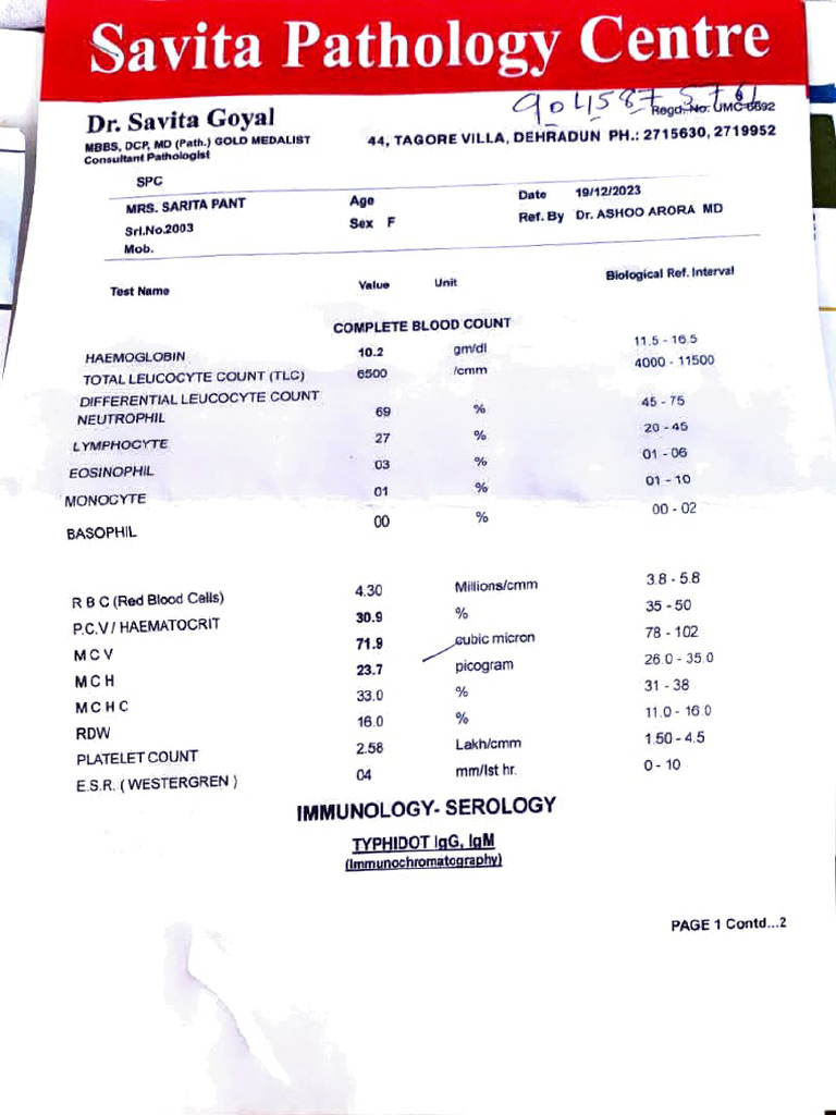 Blood Count Report | PDF | White Blood Cell | Immunology