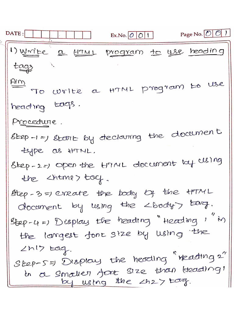 HTML Aim and Algorithm | PDF