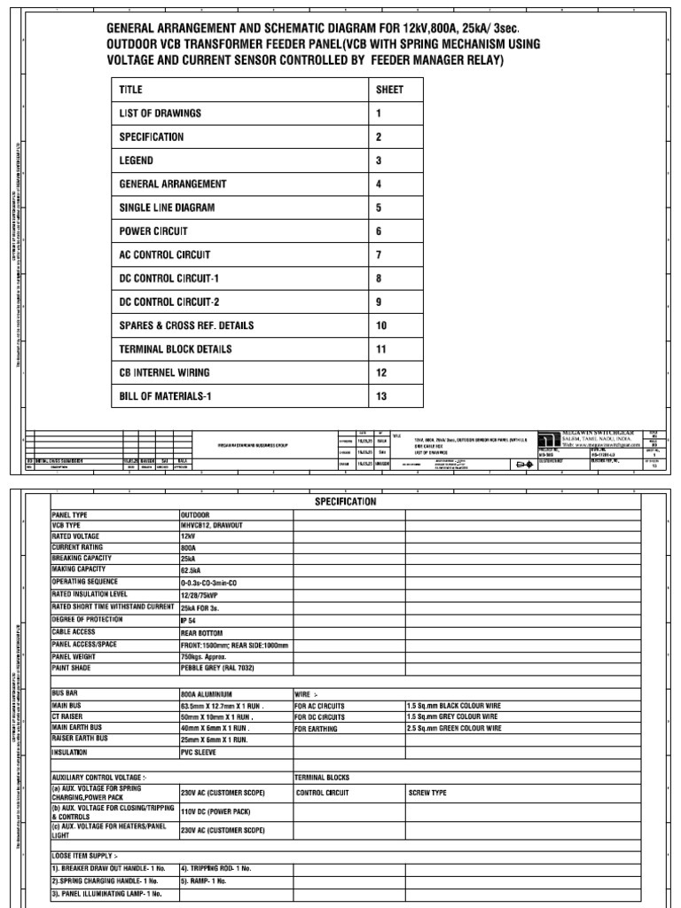 Drawings-Megawin 11kv 800a Sensor VCB | PDF