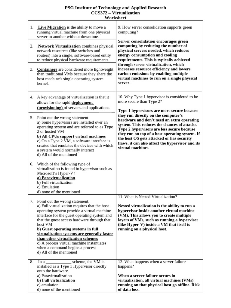 Virtual Worksheet 1 | PDF | Virtual Machine | Virtualization