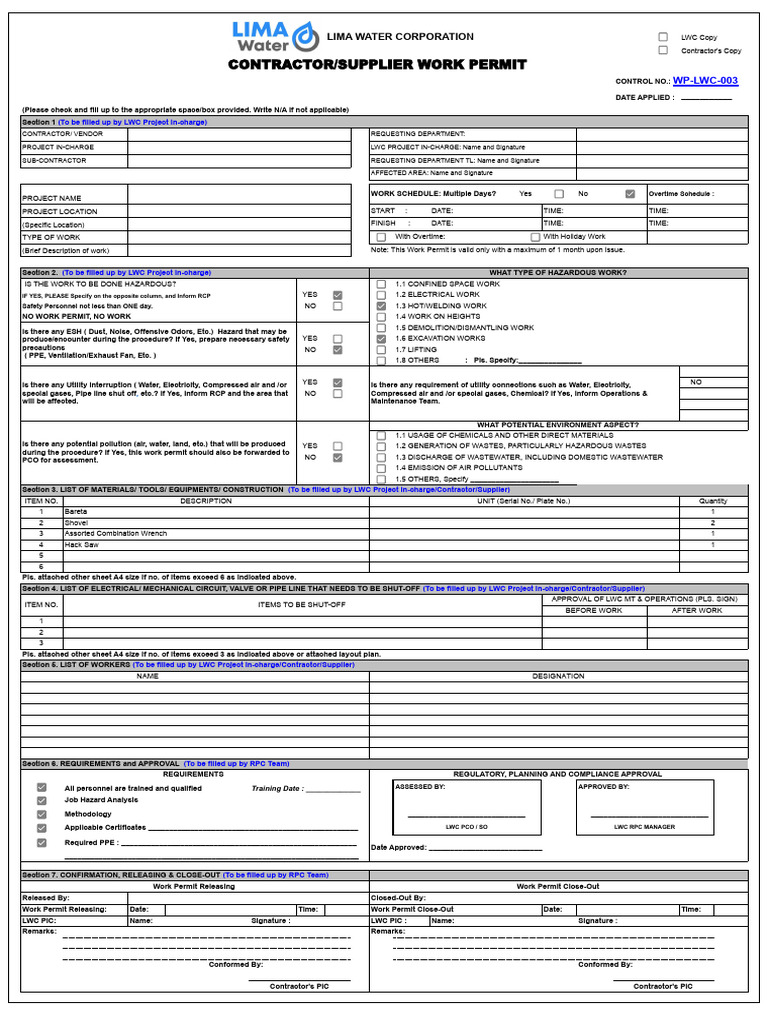 2026 Work Permit Monitoring - Editable Work Permit Form Rev.01 | PDF ...