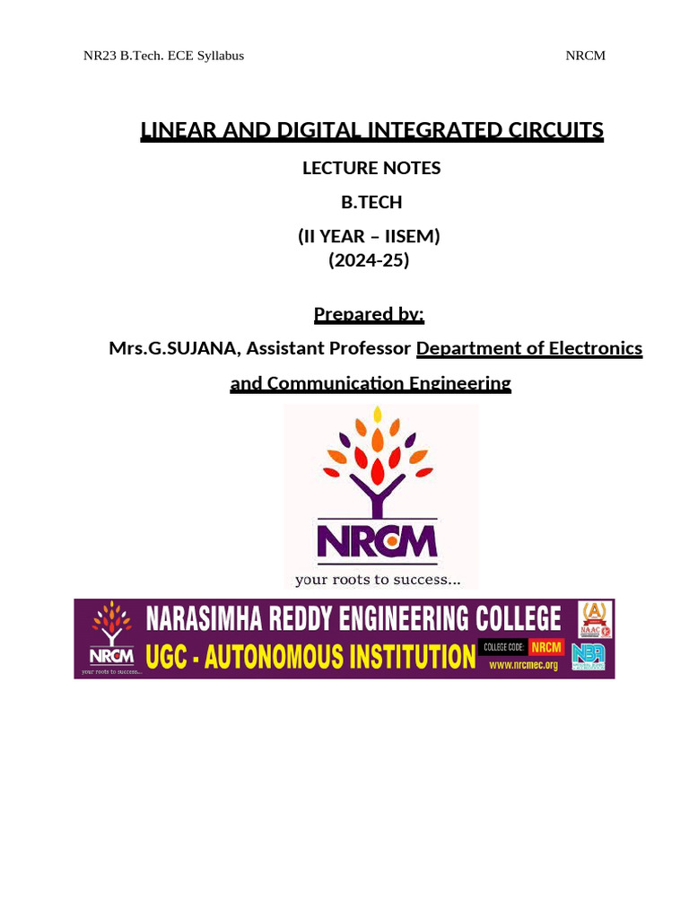 Linear Digital Integrated Circuits Digital Notes (II II 2024-25) | PDF ...