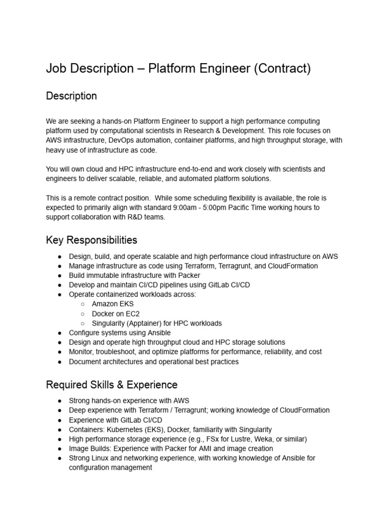 Job Description - Platform Engineer - DevOps Engineer | PDF | Cloud ...