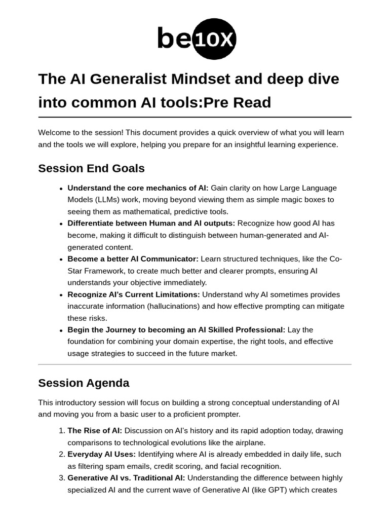 Pre Read The AI Generalist Mindset and Deep Dive Into Common AI Tools ...
