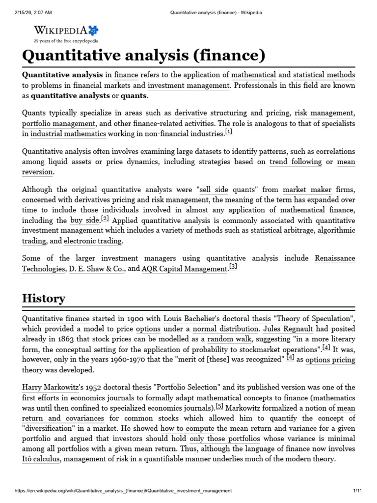 Quantitative Analysis (Finance) | PDF