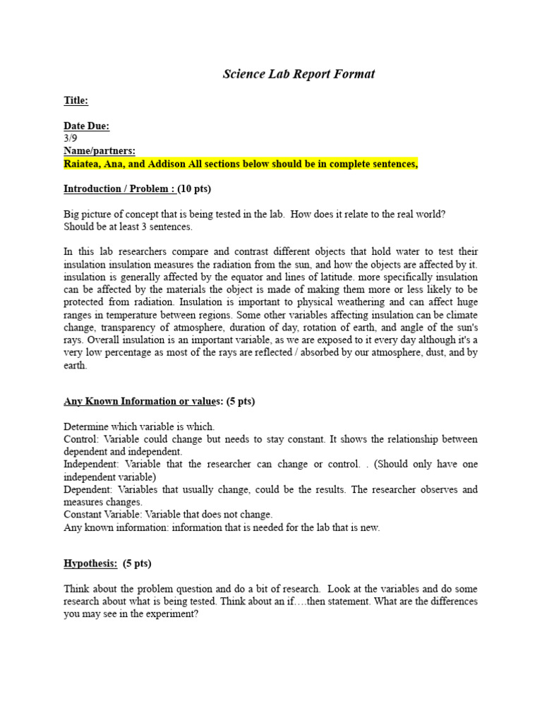 Rai's Copy of 2026 Science Lab Report Format-Island School | PDF ...