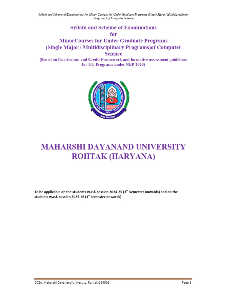 DCSA-Minor Courses For UG Programs in Computer Science | PDF ...