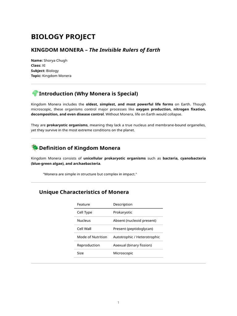 Biology Project - Kingdom Monera (Unique Presentation) | PDF | Cell ...