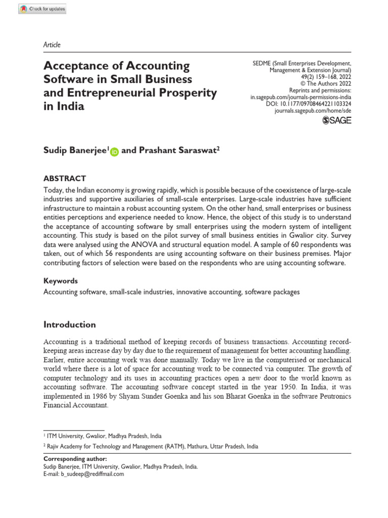 Acceptance of Accounting Software in Small Business and Entrepreneurial ...