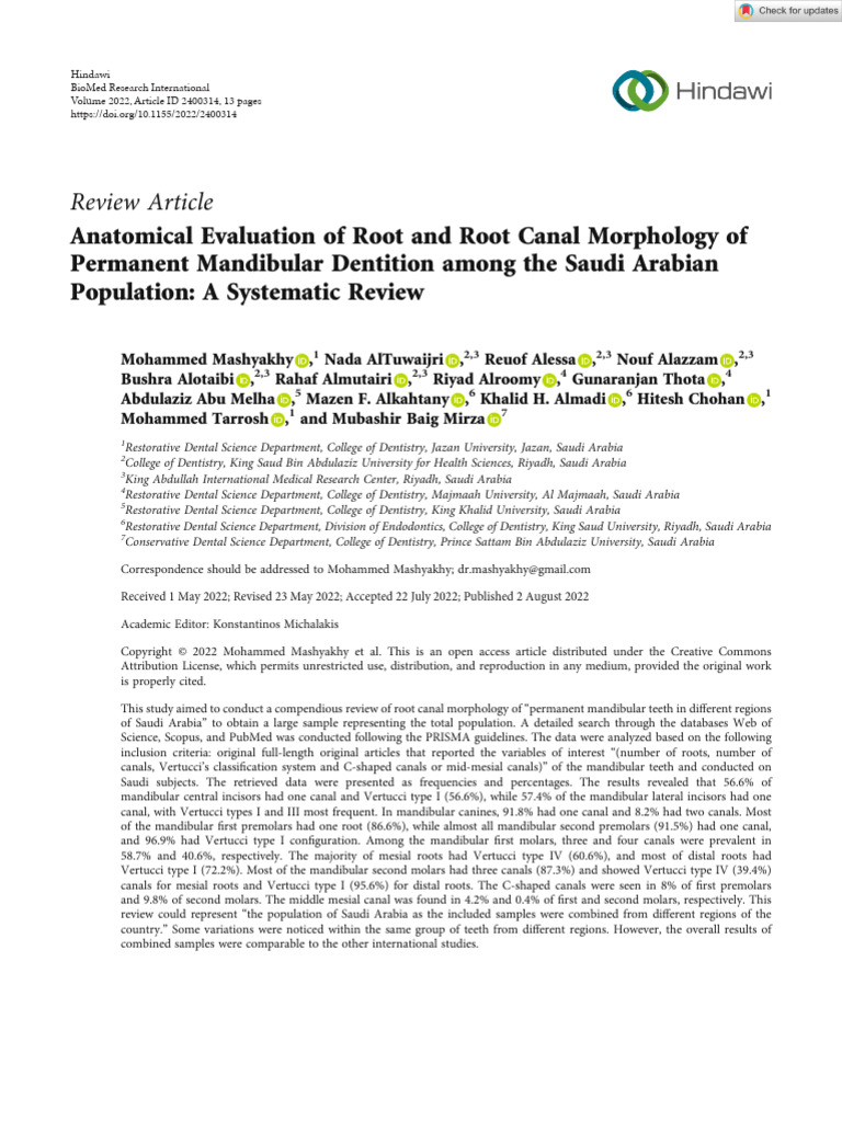 Anatomical Evaluation of Root and Root Canal Morphology OfPermanent ...