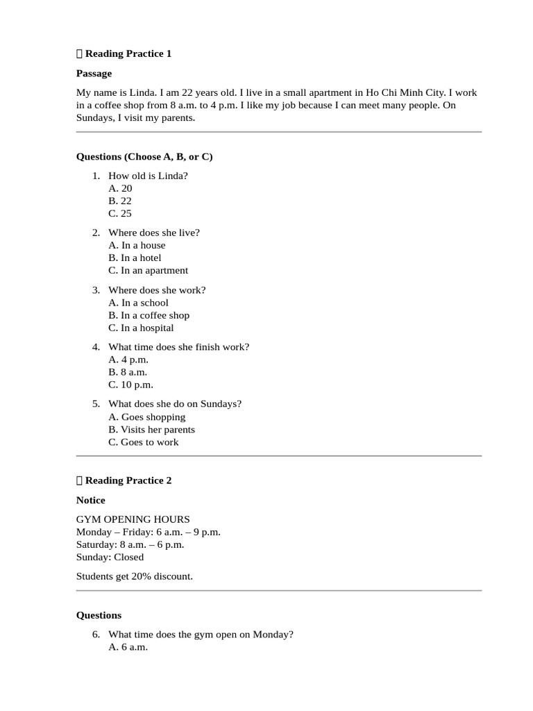 ? Reading Practice 1 | PDF | Supermarket