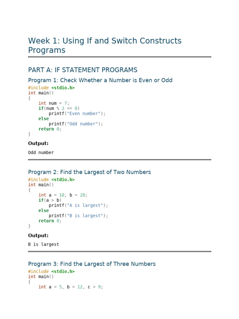Week 1 - If and Switch Constructs | PDF | Computer Programming ...