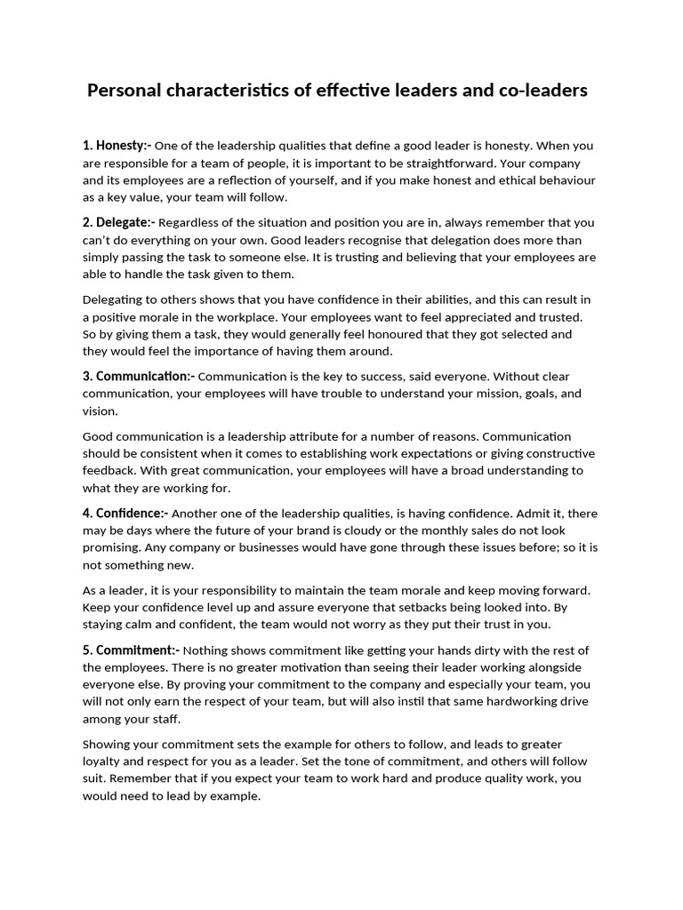 Personal Characteristics of Effective Leaders and Co-Leaders | PDF ...