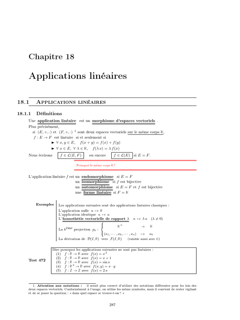 Applications Linéaires: Chapitre 18 | PDF | Base (algèbre linéaire ...