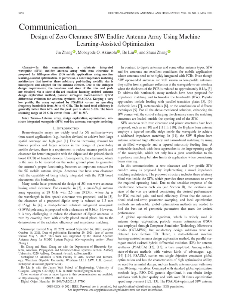 Design of Zero Clearance SIW Endfire Antenna Array Using Machine ...