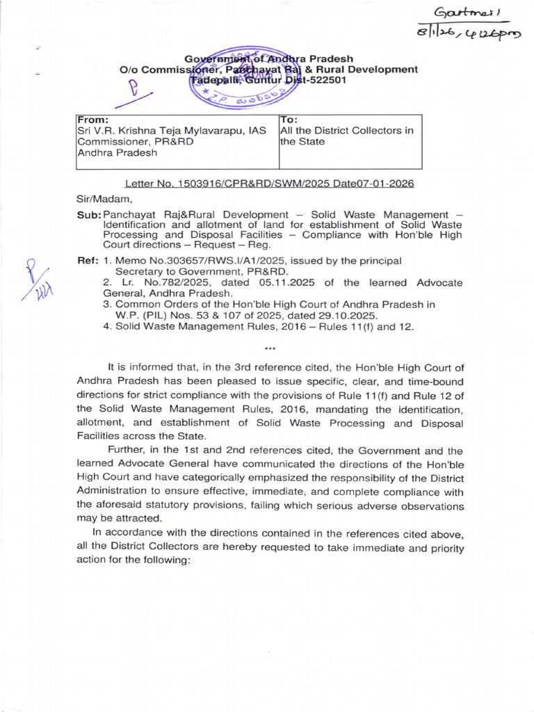 Letter From CPR On Identification and Allotment of Land For SWM.001 ...