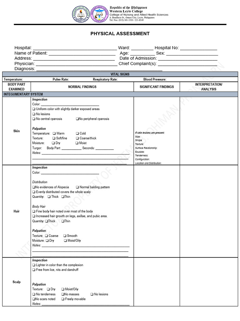 Physical Assessment TEMPLATE 1 | PDF