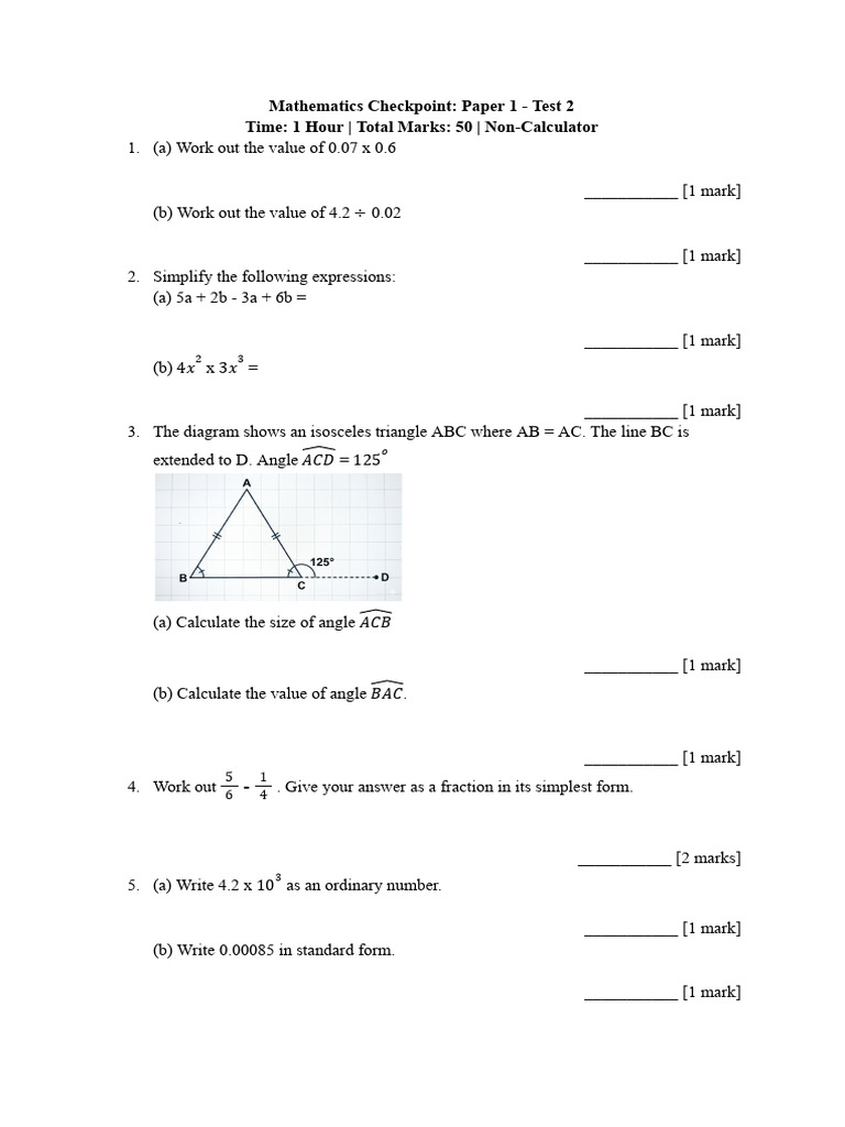 Mathematics Checkpoint - Paper 1 - G9 | PDF | Mathematics | Elementary ...
