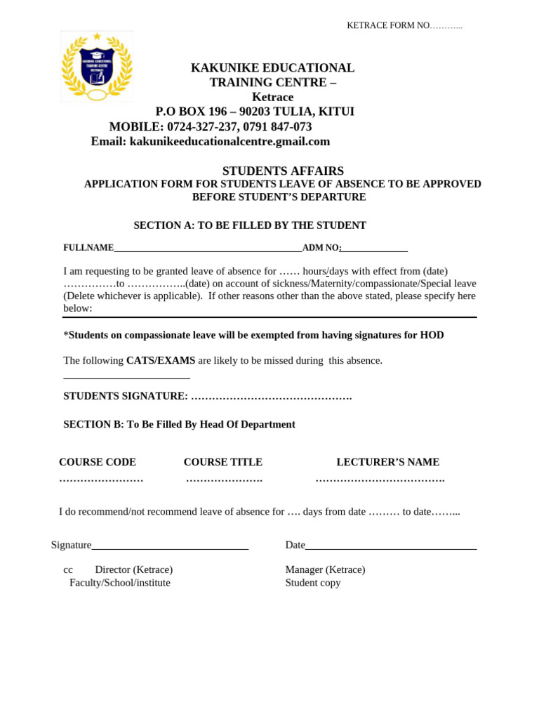 Leave of Absence Form | PDF