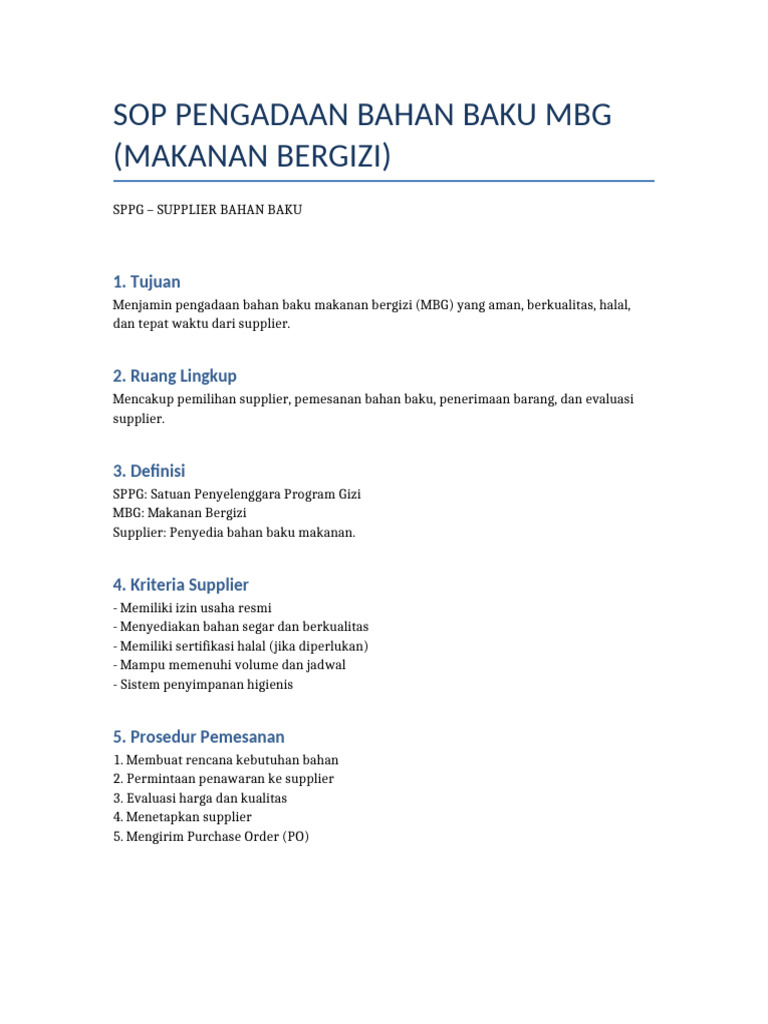 SOP MBG Supplier | PDF