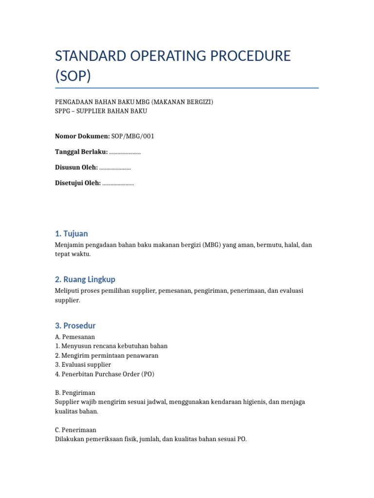 SOP MBG Formal Checklist | PDF