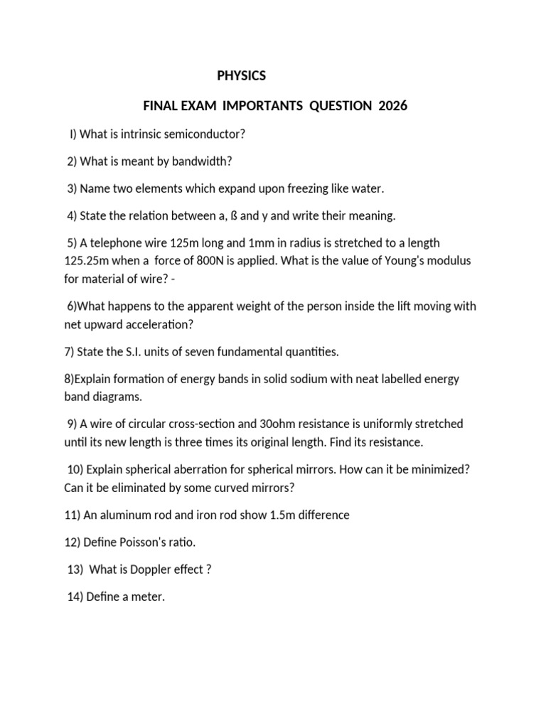 Physics Imp Questions Final Exam 2026 | PDF