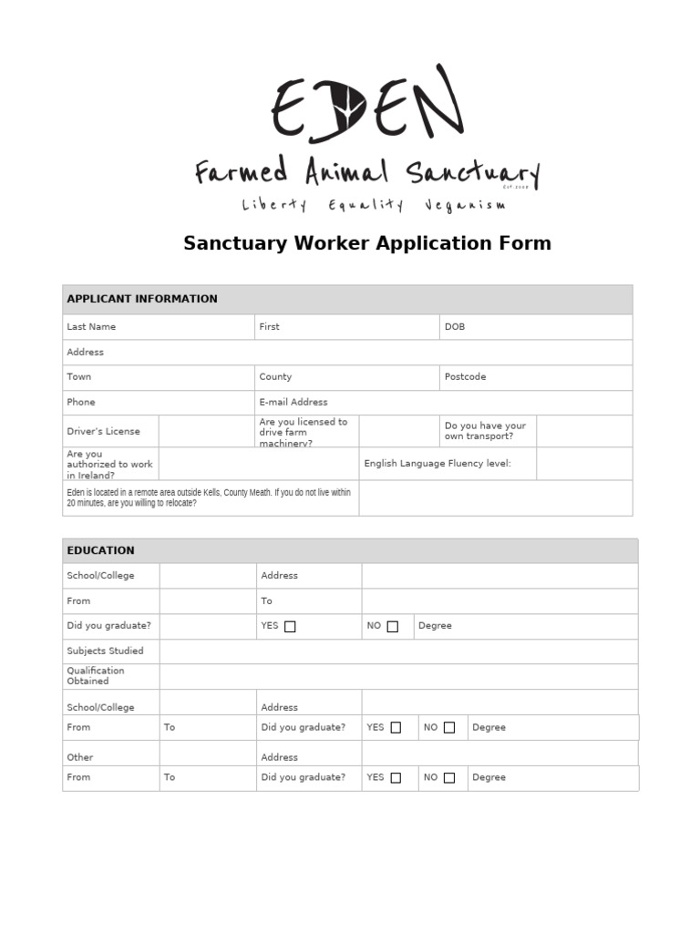 Sanctuary Worker Application Form v5 | PDF | Hay