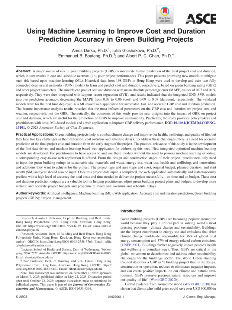 Darko Et Al 2023 Using Machine Learning To Improve Cost and Duration ...